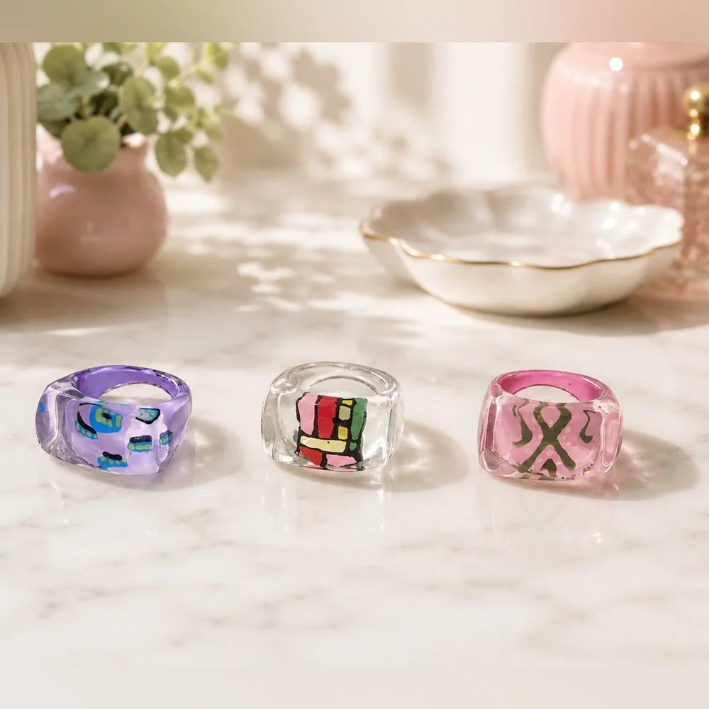 Colorful Chunky Resin Ring Bundle – size 7 NEW